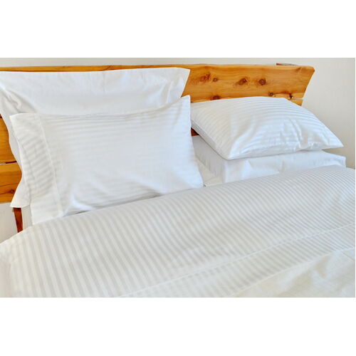 1000TC Cotton Fitted Sheet Set White Stripe [Bed Size: Double Bed]